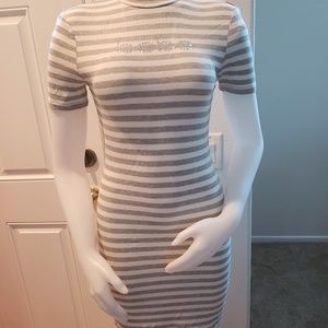 Bebe keyhole back  grey/white stripes dress